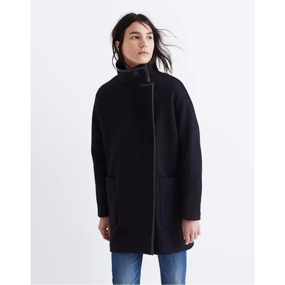 Madewell Zip Front Long Sleeve Wool Blend Vegan Leather Trim Coat - Picture 2 of 13